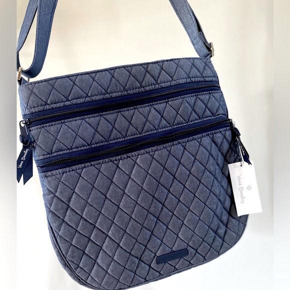 Vera Bradley !Large! Trio Zip Hipster ✨ Quilted Moonlight Navy Denim + Roses - Picture 8 of 8